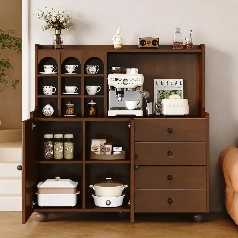 Solid Wood Dining Side Cabinet Household Kitchen Storage Simple Modern Living Room Wall Mounted Integrated Locker