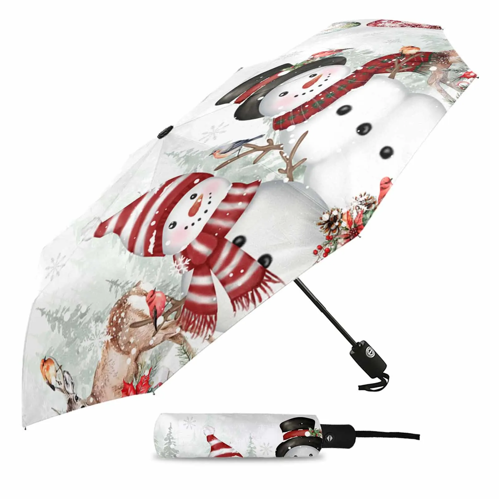 Christmas Poinsettia Berry Snowflake Gift Elk Fully-automatic Umbrella for Outdoor Adults Foldable Eight Strand Umbrella