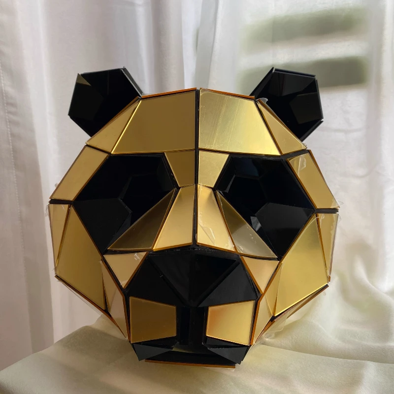 Golden Panda Hood Mask Creative Paper Model Parade Performance Props Wearable Animal Headwear Cosplay Helmet