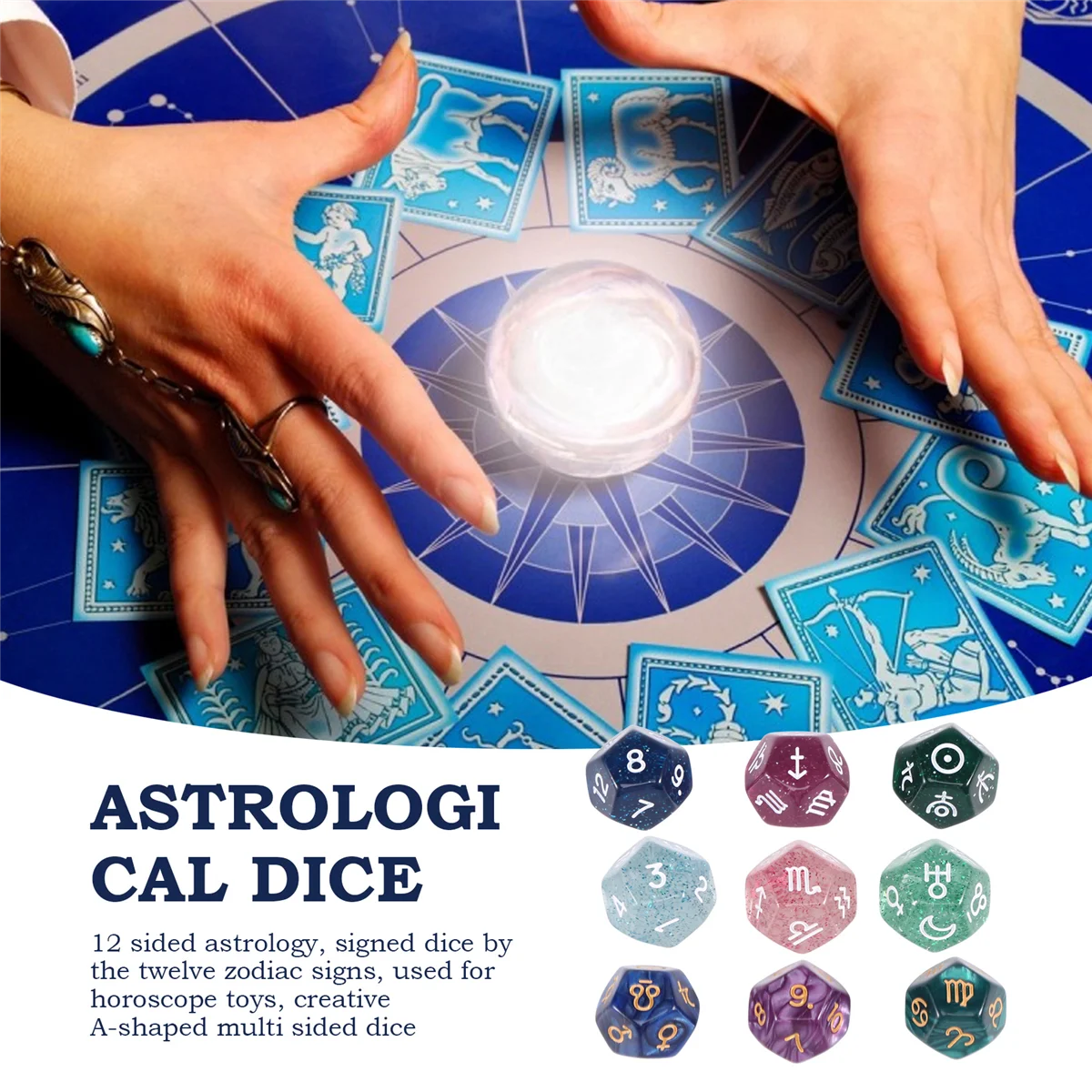 9Pcs Pearl 12-Sided Astrology Zodiac Signs Dice for Constellation Divination Toys Multi Sided Dice Type A