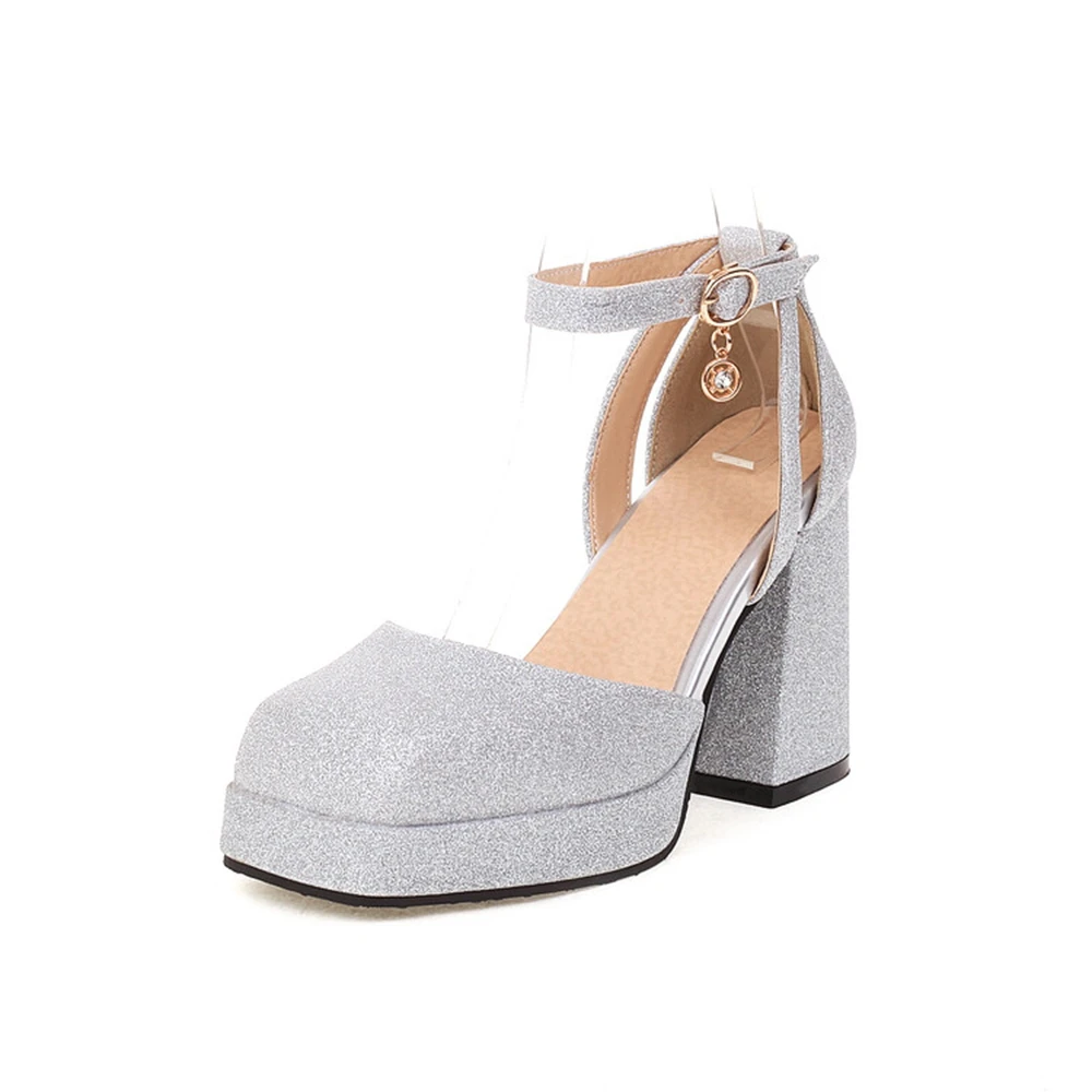 

Thick High Heels Sandals Women Fashion Square Toe One Ankle Strap Dress Bridal Shoes Party Work Dress Platform Sandals 168-6