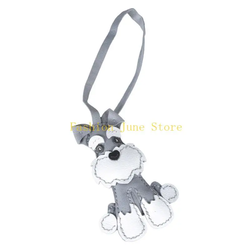N5KA Hand Sewn Schnauzer Adornment Artisanal Schnauzer Pendant Practical Leather Crafted Chain Accessory