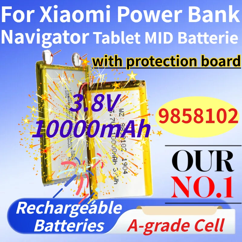 

A-grade 10000mAh 3.8V 9858102 Li-Polymer Battery Cell Brand new Batteries for Xiaomi Power Bank Navigator Tablet MID Replacement