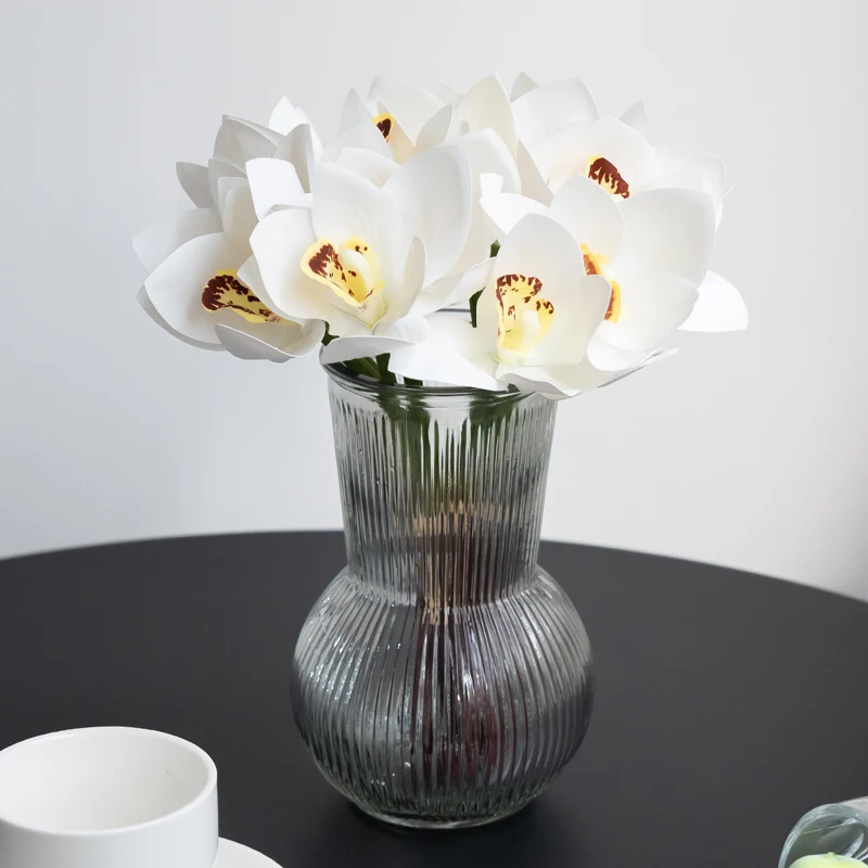 1 باقة مقلدة مكونة من 6 زهور الأوركيد لتزيين الزفاف، وترتيب الزهور، وديكور المكتب، وديكور المنزل #6