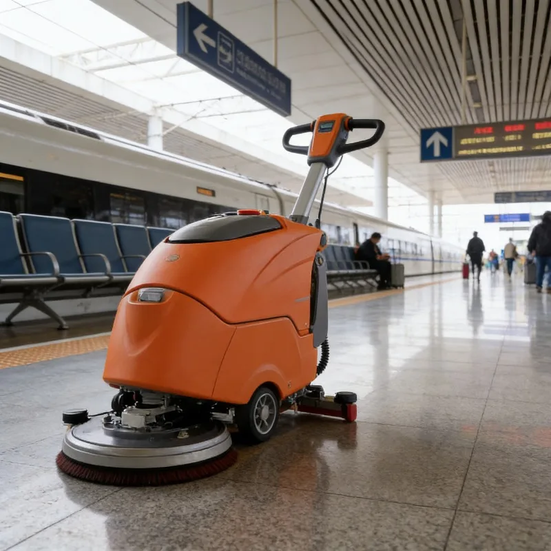 Walk Behind Floor Scrubber 55L Dual Tank System Automatic Floor Scrubber Dryer for Warehouse Large Area Industrial Cleaning