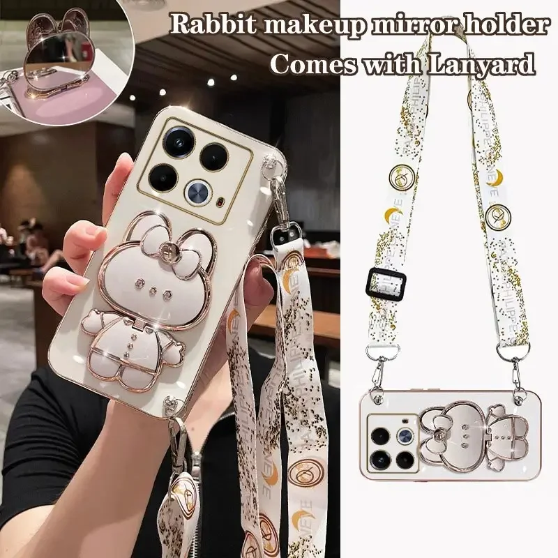 

Note 40 Rabbit Holder Crossbody Lanyard Plating Phone Case For Infinix Note 40 Shatterproof Protection Infinix NOTE 40Pro Cover