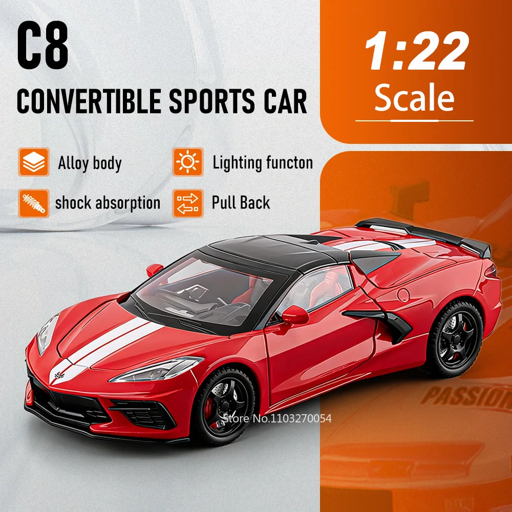 

Масштабная модель спортивного автомобиля C8 SL63 из сплава, 1:22, с функцией поворота передних колес, звуком и светом, инерционная машинка, украшение для дома