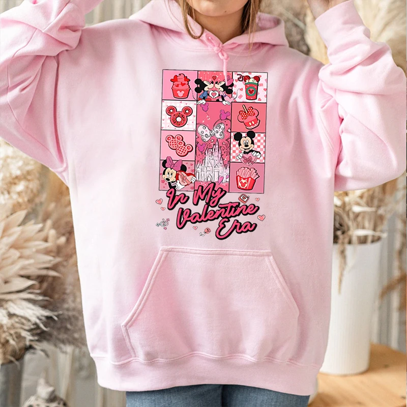 Mickey & Friends Love Hearts Disney Valentine Hoodies Women's Tops Casual Sweatshirt Valentine's Day Gift