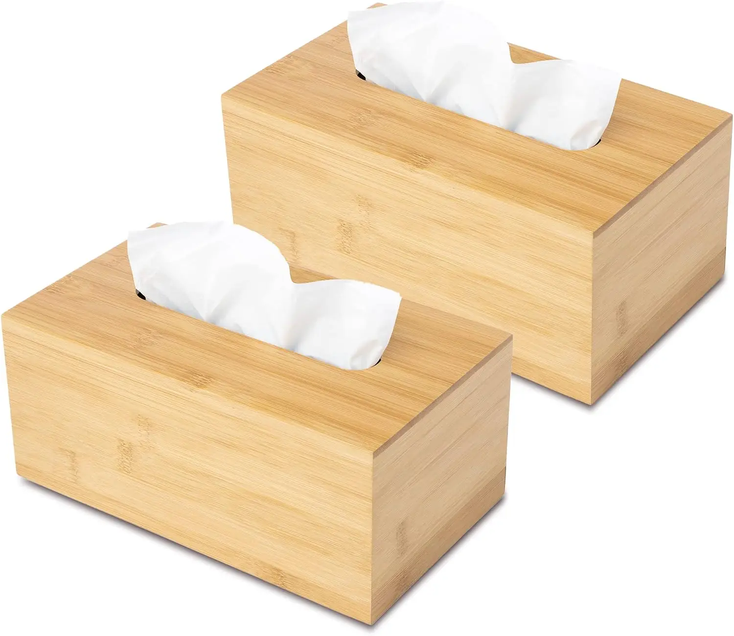 Bamboo Tissue Box Holder, 2-Pack, Sliding Bottom, Modern Design