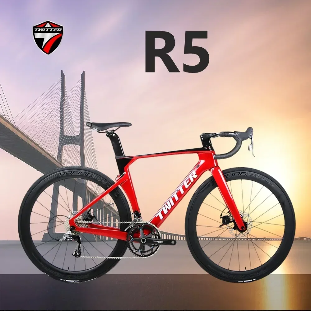 

TWITTER R5 RS-24S Full Hidden Inner Routing Oil Disc Brake T800 Carbon Fiber Breaking Wind Racing Road Bike with Carbon Wheels