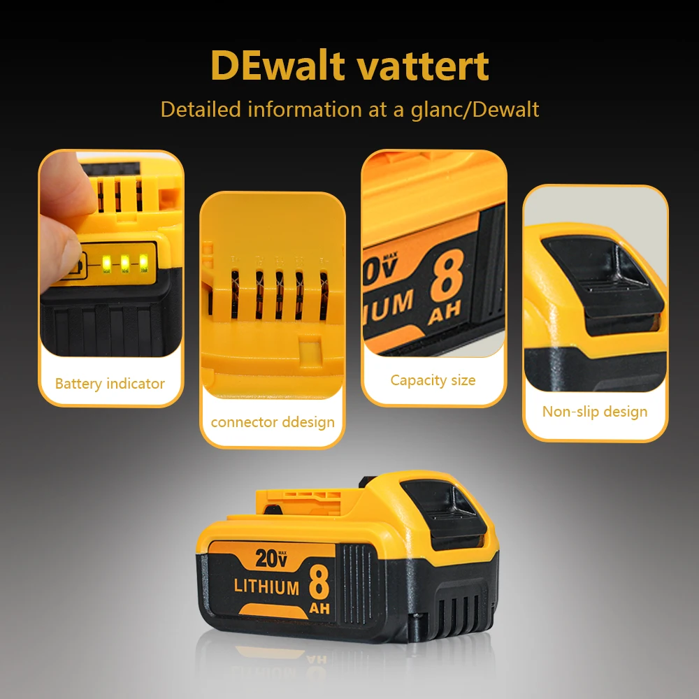 20V 8.0Ah Lithium-Ion Battery FOR Dewalt 20V DCB206 DCB200 DCB205 For Dewalt DCF845 DCF850 DCF892 DCF911 Power Tools Battery