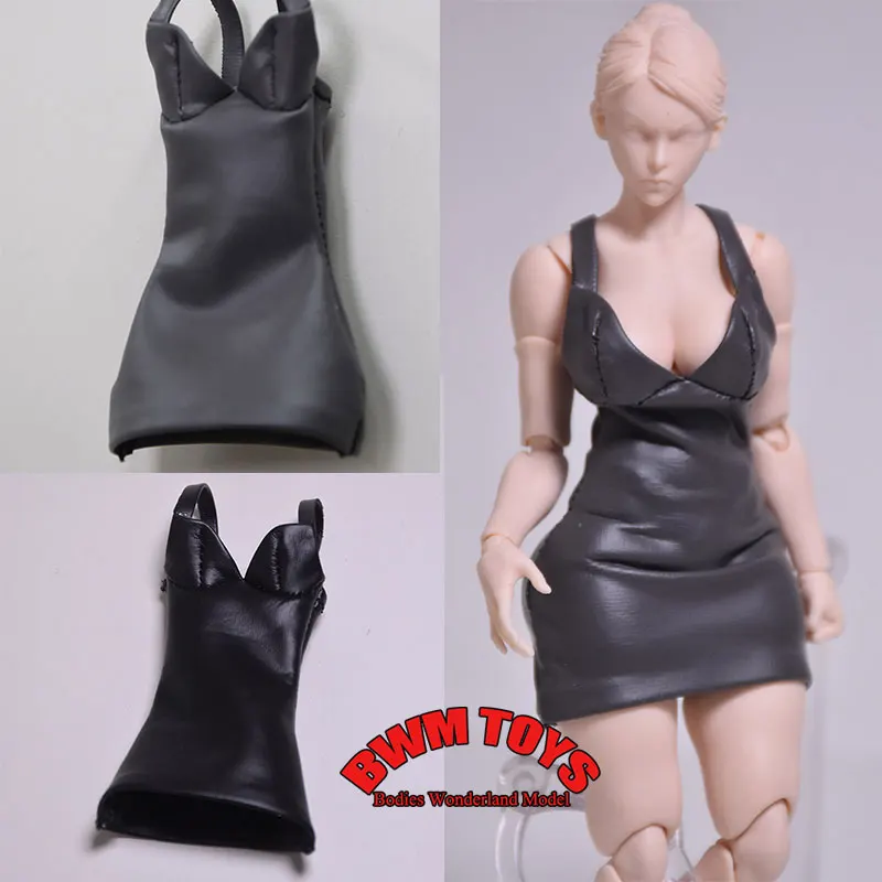 

Customize 1/12 Scale Female Soldier Sexy Tight Strap Low Cut V-neck Leather Dress For 6inch Mobile Suit Girl Doll