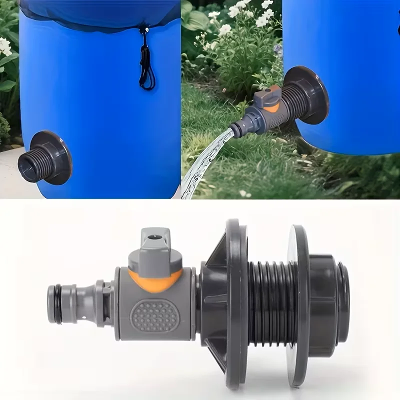Bucket Adapter, Durable Tank Adapter with Valve, Quick-Install Rainwater Collection Connector Kit, External Thread Connector