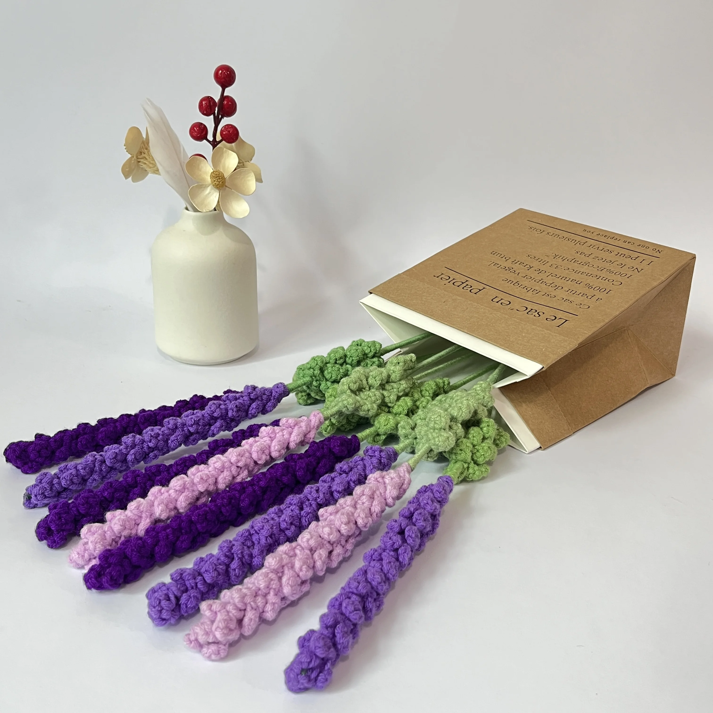 

Crochet Flowers Knitted Artificial Lavender Wedding Bouquet Ornaments Hand-Woven Flower Wedding Office Home Decor