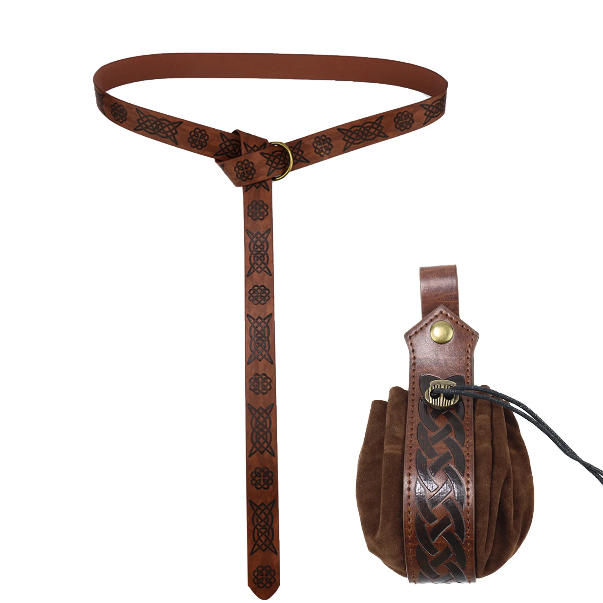Viking Warrior Retro Medieval Hunter Knight vintage embossed leather Belt Pouch Coin Purse Set Halloween COSPLAY Costume Prop
