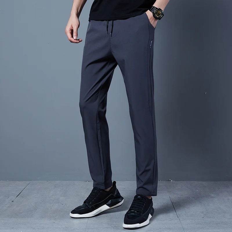 CHRLCK Men\'s Running Pants Quick-Dry Thin Casual Trousers Sport Pants with Zipper Pockets Sportswear Running Jogging Sportpants