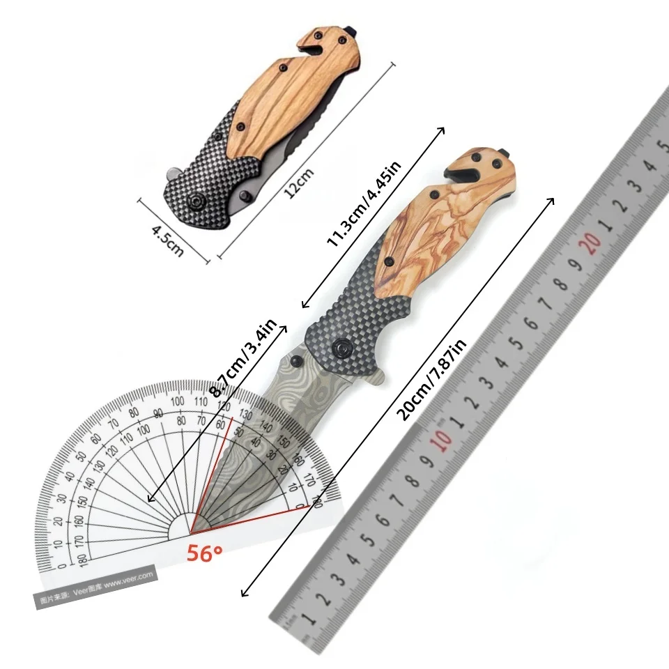 Damascus Pattern Folding Knife Sharp Stainless Steel Blade Premium EDC Pocket Knife Suitable for Daily Use and Carry