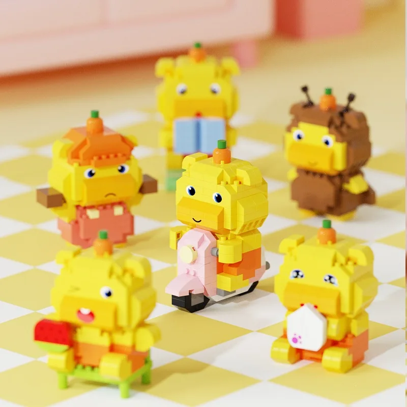 Cute Cartoon Yellow Capybara Creative Series Building Blocks Ornament, Mini Particle Educational Assembly Toy Gift