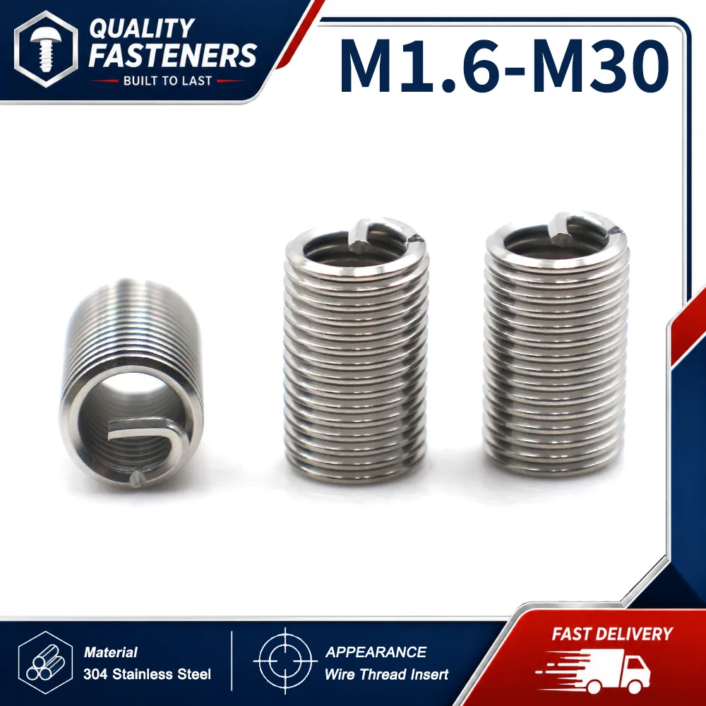 1~40pcs 304 Stainless Steel Thread Inserts Wire Screw Sleeve M1.6 M2 M2.5 M3 M4 M5 M6 M8 M10 M12 M14 M16 M18 M20 M22 M24 M30