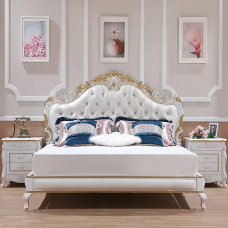 Luxury Kids Double Bed Modern Beauty Whitr King Girl Headboard Double Bed Wood Princess Sleeping Cama Lounge Suite Furniture