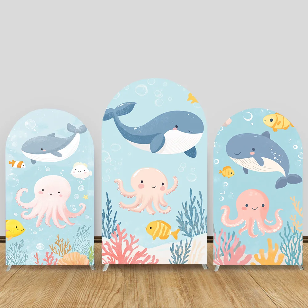 

Underwater Sea theme Arch Wall Panels Backdrops Boy Birthday Party Supplies Corals Octopus Fish Baby Shower Arched Cover Banner
