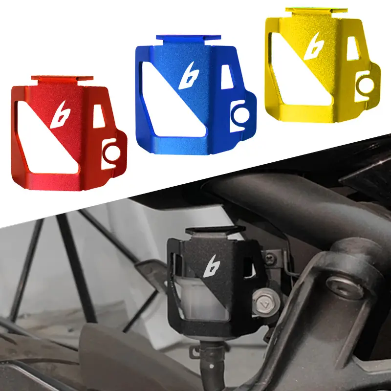 Aluminum protective cover for rear brake fluid reservoir on Yamaha FZ6