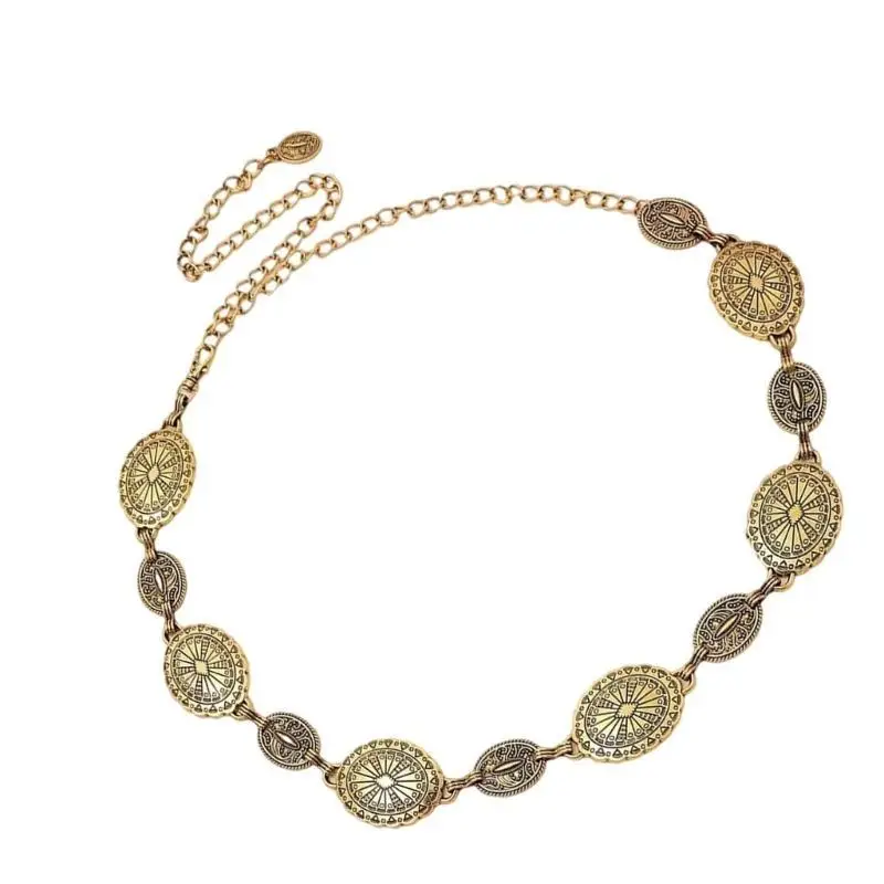A52E Versatile Metal Waist Chain Ethnic Belt Body Accessory for Music Festivals