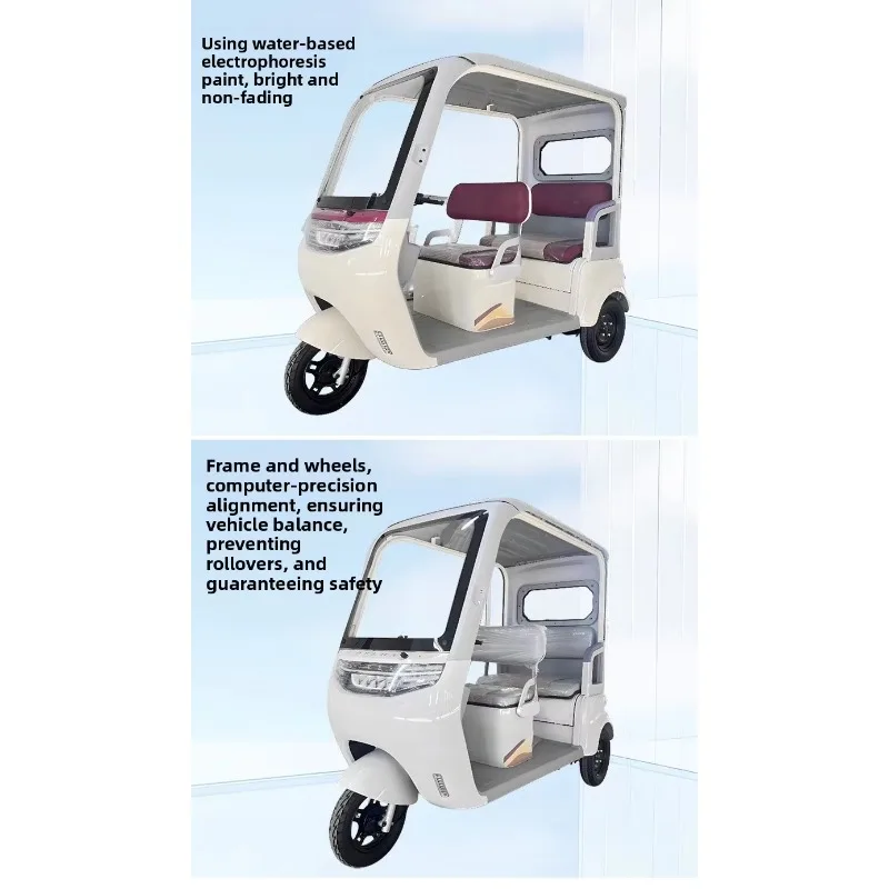 Electric Tricycle with Integrated Wide Double-row Seat High Power Open Body 3 Passengers for Home Use