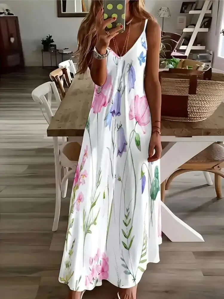 Printed Slim-Fit Straight Tube Halter Women's Long Summer Evening High-End Atmosphere Elegant Dress Advance Guard