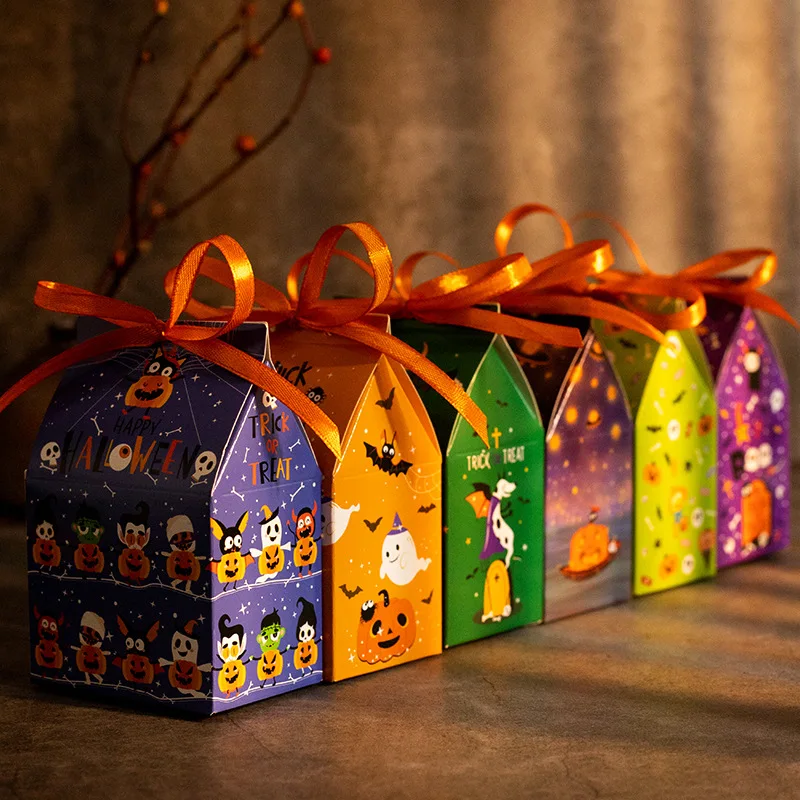 12pcs Halloween Gift Box Cartoon Pumpkins Candy Cookie Packaging Paper Boxes Happy Halloween Eve Party Supplies Decoration Mixed