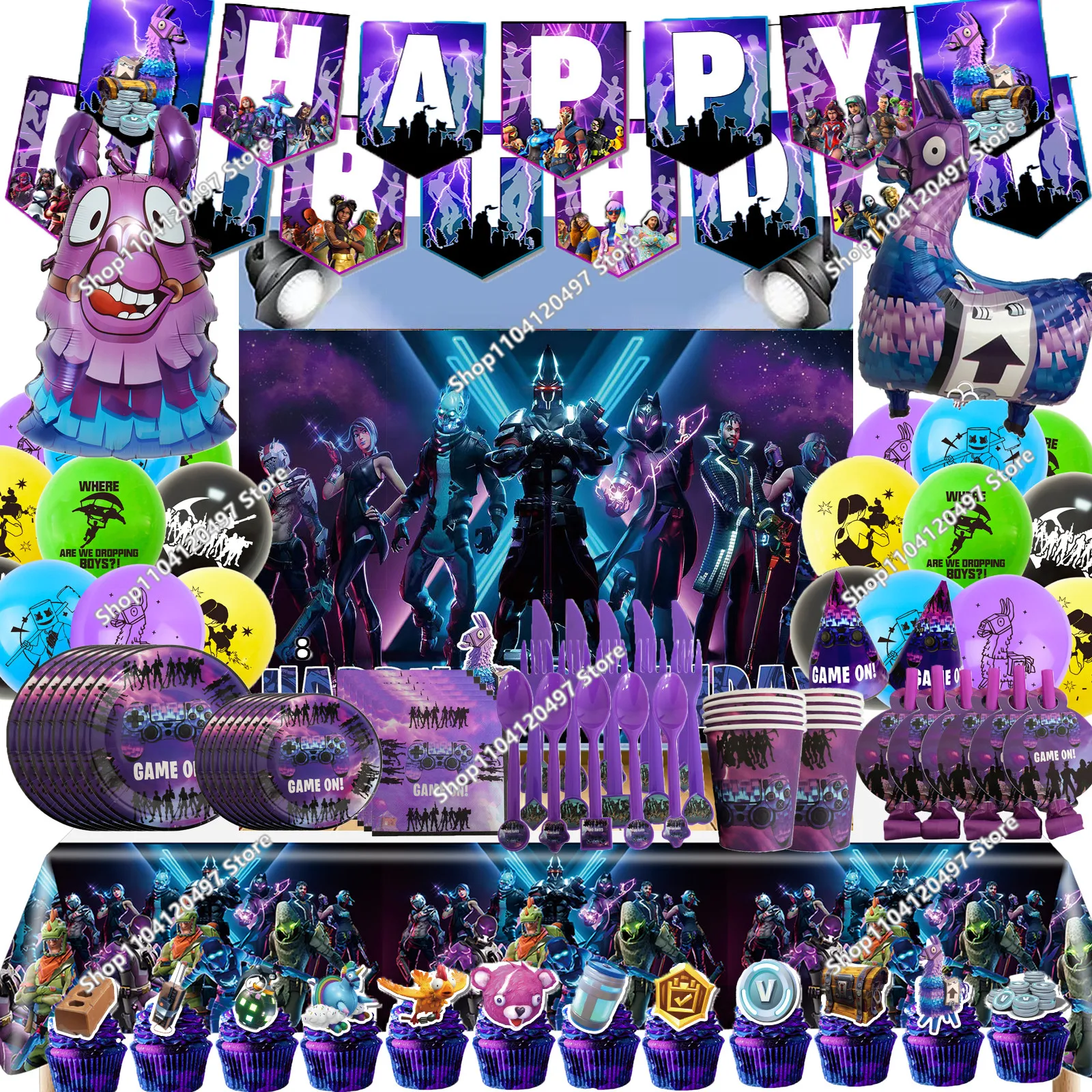 Стрельба, Fortnite, украшение для дня рождения, набор посуды, 10 человек, фон, воздушный шар из альпаки, детский душ, товары для детской вечеринки Стрельба, Fortnite, украшение для дня рождения, набор посуды, 10 человек, фон, воздушный шар из альпаки, детский душ, товары для детской вечеринки