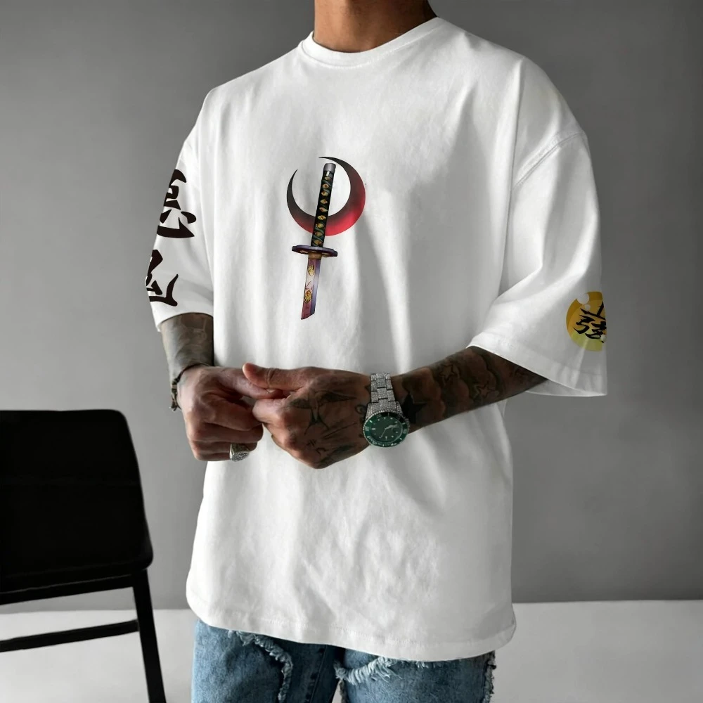 Demon Slayer Herren T-Shirt Akaza Douma Kokushibo Sommer Anime T-Shirt Frühling und Herbst Jungen Nische Kurzarm Eltern-Kind-Kleidung