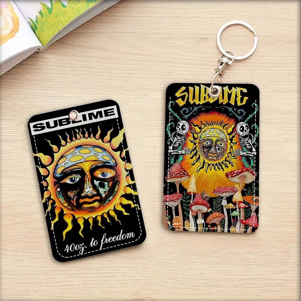S-Sublime Band 1Pc PU Leather Card Holder Keychain Key Ring Door Lock Access Tags ID Card Case Keychain Card