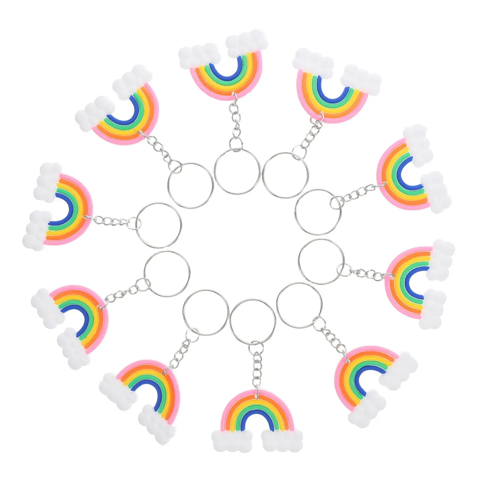 

10 Pcs Keychain Rainbow Hanging Keychain Silicone Cloud Shaped Hanging Pendants for Bag Car Key Decor Gifts Backpack Charms