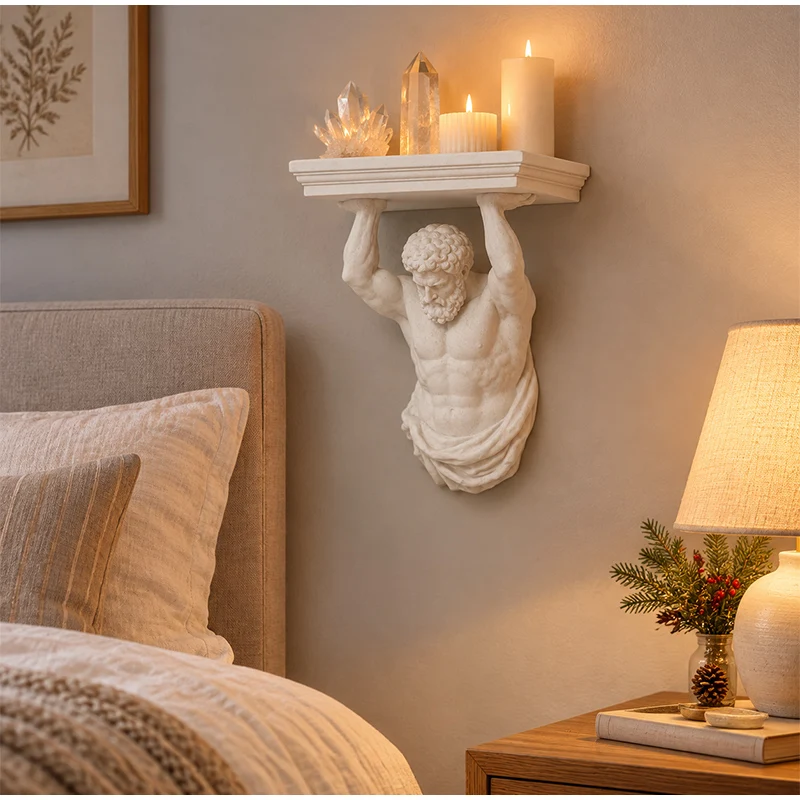 Vintage Home Wall Decor 3D-Printed Mini Atlas Wall-Mount Shelf Greek Mythology Sculpture Floating Storage Rack