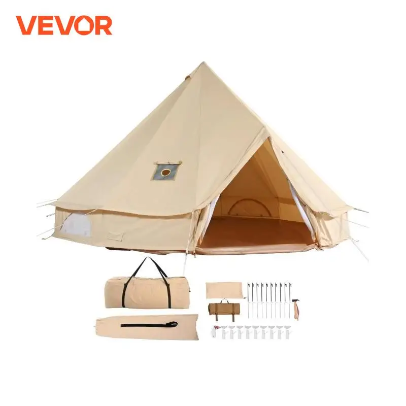 VEVOR Canvas Bell Tent, 4Seasons 3m/9.8ft Yurt Tent, Canvas Tent for Camping with Stove Jack,Breathable Tent Holds up to 4People