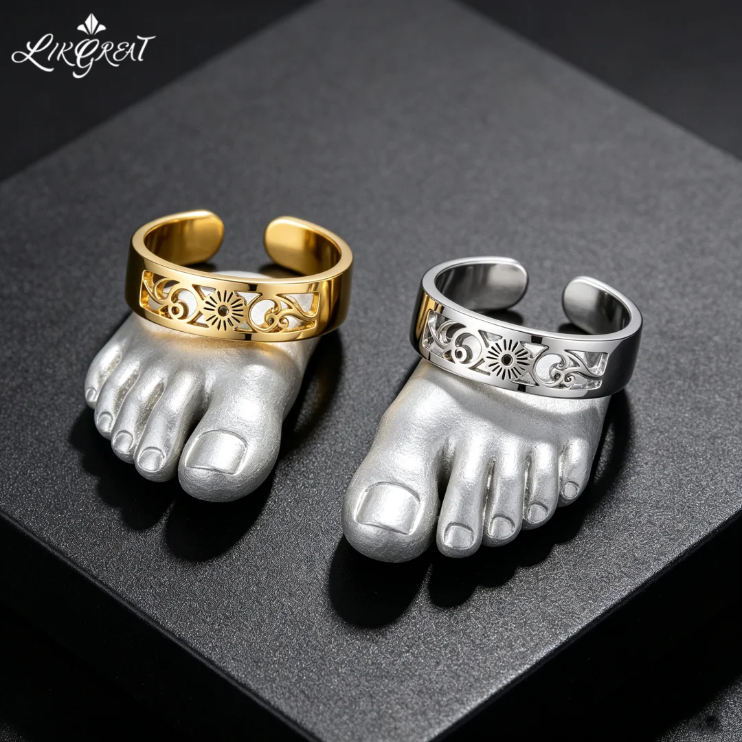 Yoga Om Aum Sun Finger Toe Ring For Women Stainless Steel Adjustable Ring Hollow Spiritual Meditation Spiritual Amulet Jewelry