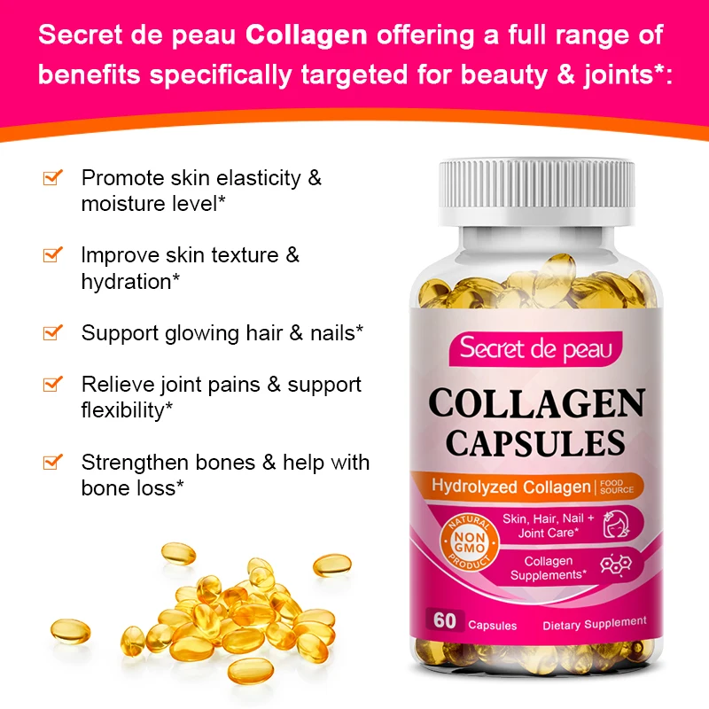 3 Bottles Hydrolyzed Collagen Capsule Skin Brightening&Joint&Hair&Nails Firming Skin Care Collagen Supplement