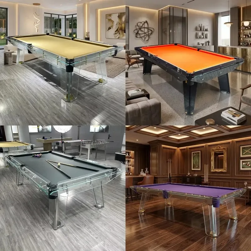 Modern luxury glass pool table, stylish design indoor pool table with tempered glass countertop