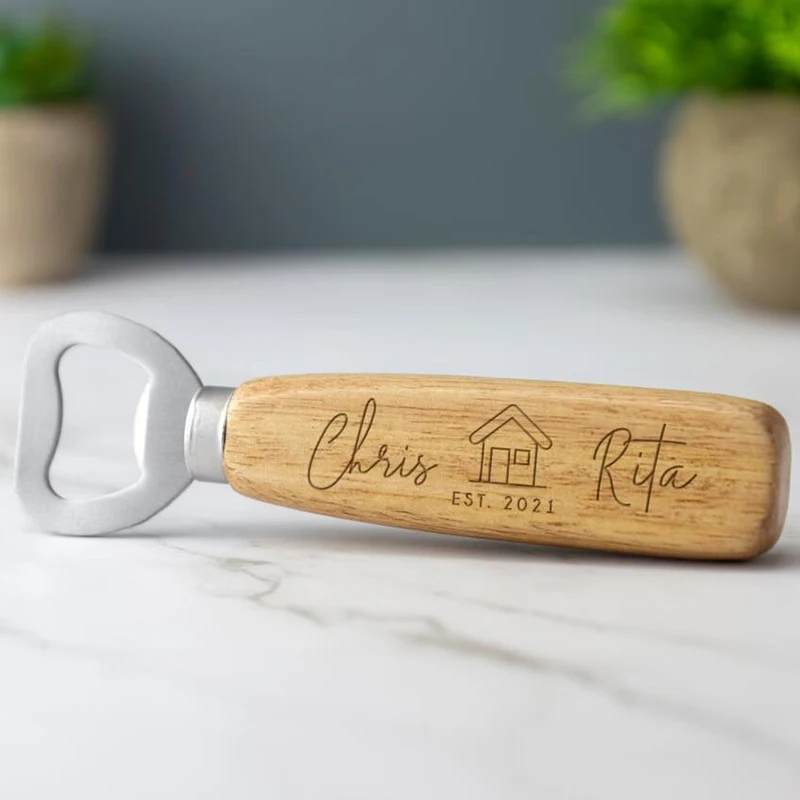 Personalised Bottle Opener, House Warming Wooden Bottle Opener,Laser Engraved Fathers Day, Birthday Christmas New Home Gifts