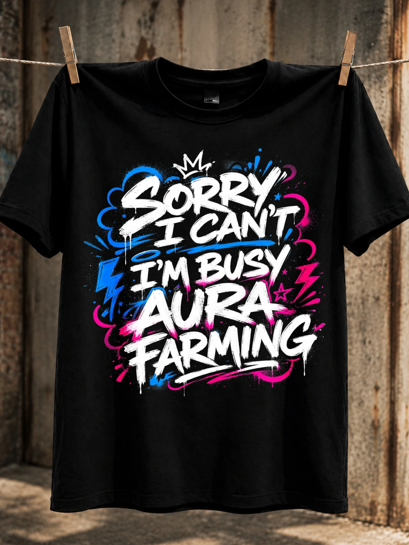 T-shirt unisexe « Sorry I Cat m Aura Farming » avec lettrage large et ludique, accents graphiques, style moderne inspiré des mèmes
