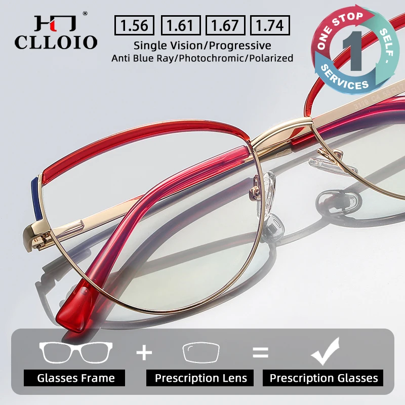 

CLLOIO New Simple Metal Oval Cat's Eye Anti-Blue Light Reading Glasses Women's Prescription Optical Frames Customizable Eyewear