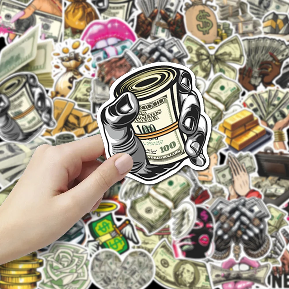 สติกเกอร์ลายการ์ตูนธนบัตรดอลลาร์ 10/30/50 ชิ้น สำหรับตกแต่งสมุดโน้ต โทรศัพท์ แล็ปท็อป สติกเกอร์กราฟฟิตี้ตลกๆ ของเล่น