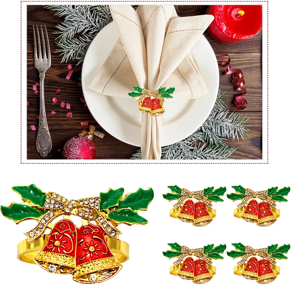 12Pcs Napkin Ring Gold Xmas Jingle Bell Napkin Holder for Wedding Christmas Party Dinner Table Decor (Christmas Bell) HB395