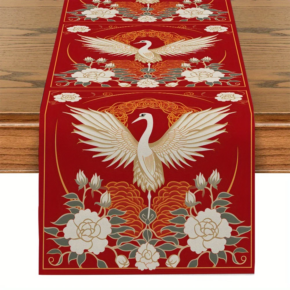 Chinês feliz ano novo flores guindaste padrão étnico linho corredor de mesa cachecol primavera festival corredores de mesa decoração de festa