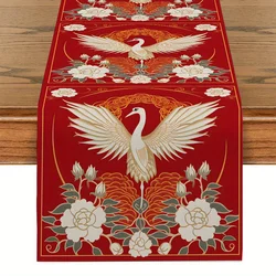 Chinese Happy New Year Flowers Crane Ethnic Pattern Linen Table Runner Dresser Scarf Spring Festival Table Runners Party Decor
