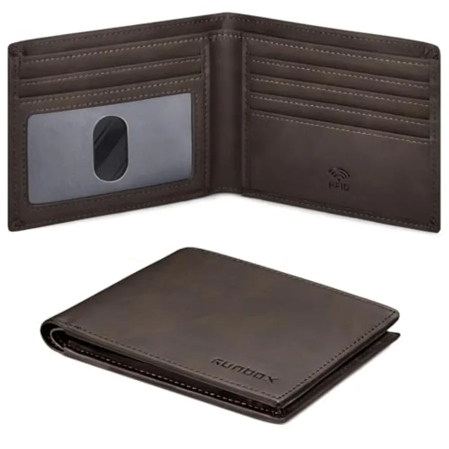 

Wallet for Men Slim Leather Bifold RFID Blocking Minimalist Front Pocket Design with Gift Box