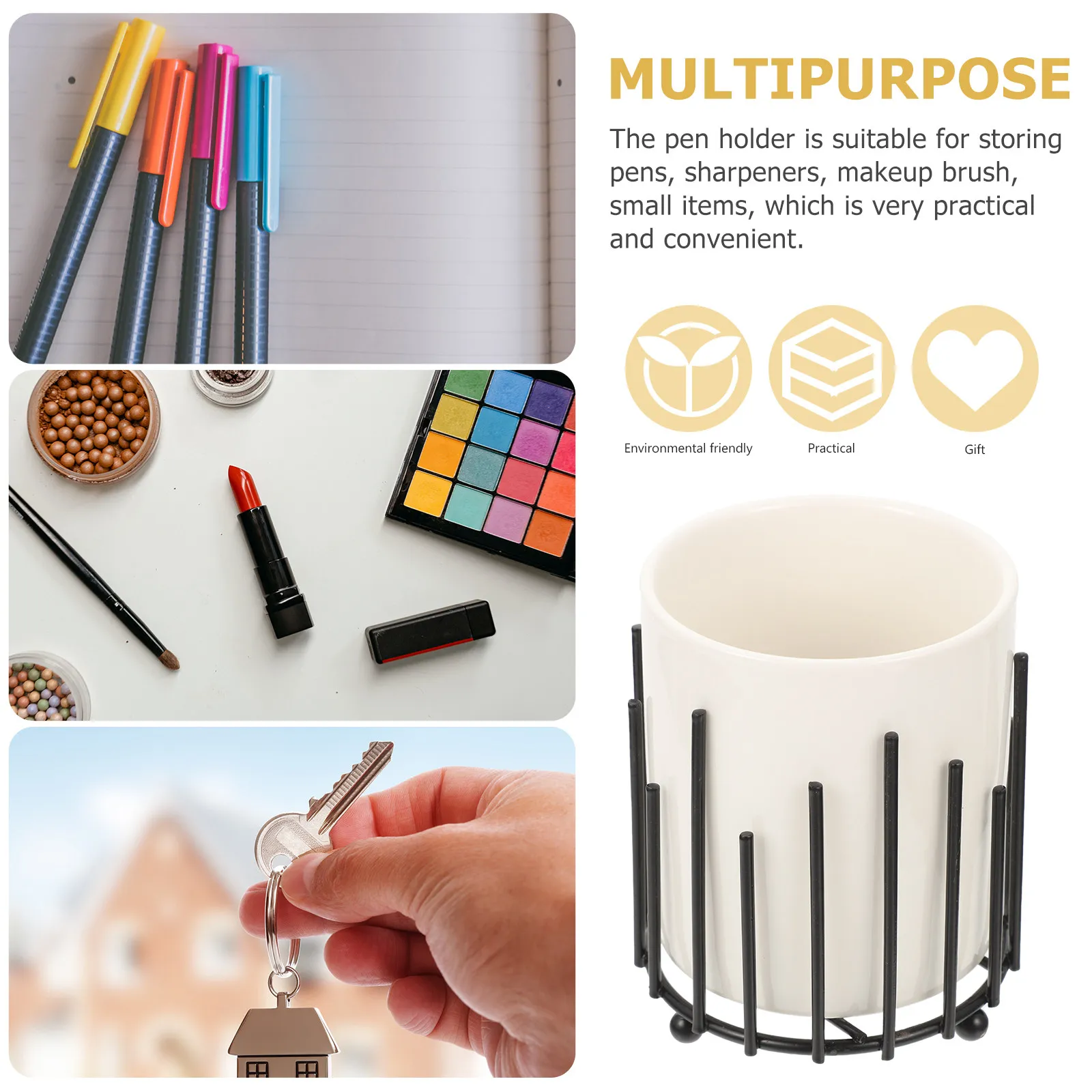 

Керамический настольный органайзер Iron Craft для кистей для макияжа, ручек, карандашей, ластиков, точилок, очков, косметики и канцелярских принадлежностей