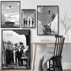 Vintage Ski Photo Print Road Gap Skier Jumps Girls Car Canvas Painting Winter Sports Skiing Wall Art Poster Room Home Decor