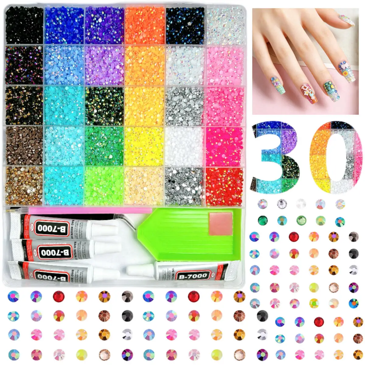 

Набор из 30 разноцветных страз для ногтей 3 мм, миниатюрные плоские украшения из полимерной смолы для маникюра, для DIY-дизайна